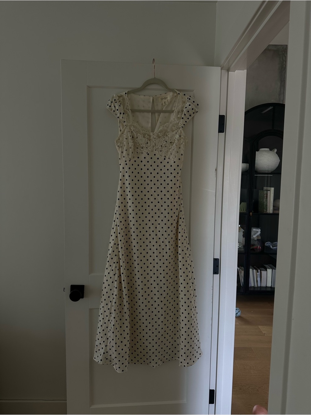 Jessica Simpson Cream Maxi Dress with Black Polka Dots